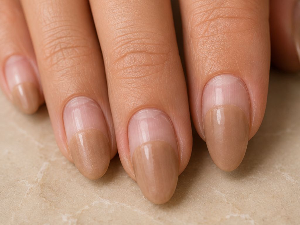Bare almond nails, grown out